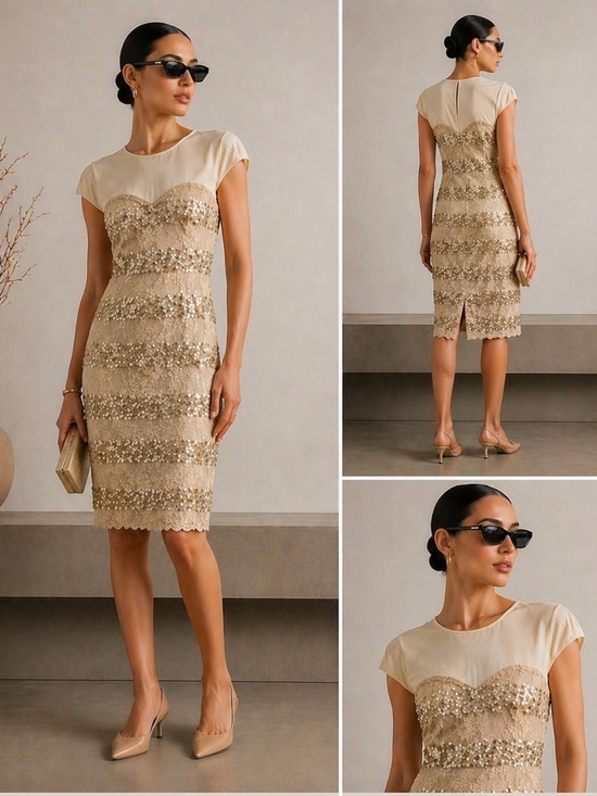 ANTONIO MELANI Dresses & Skirts - Antonio Melani sequin and silk blend knee length Dress with Flutter Cap Sleeves